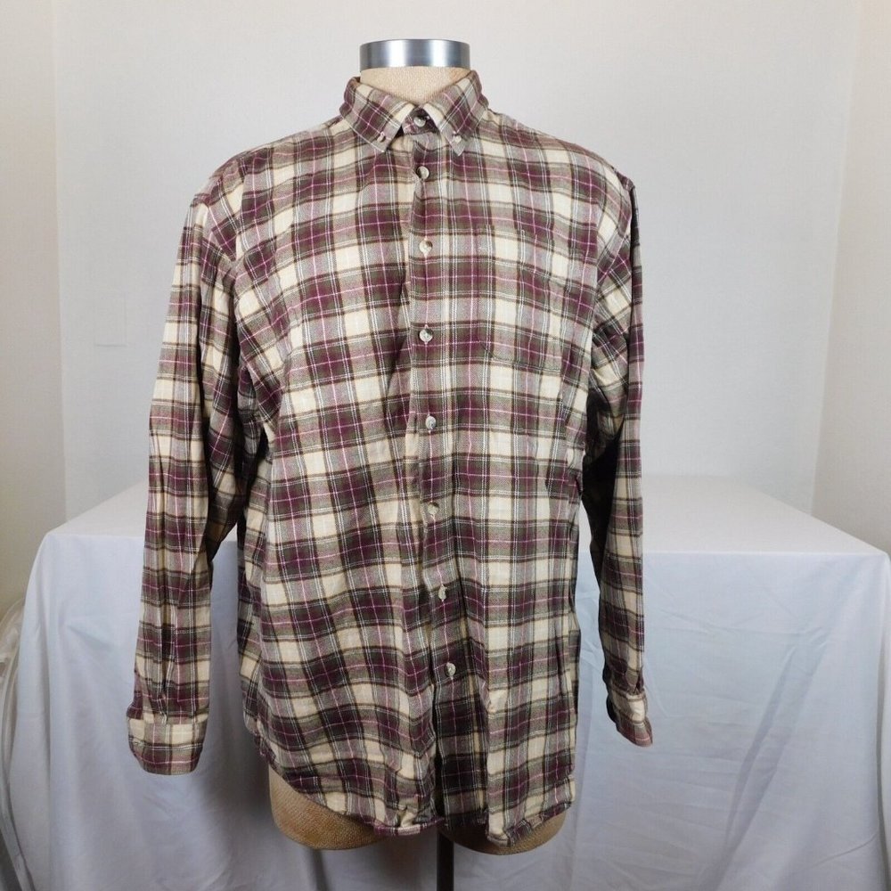 LL Bean Men Heavy Cotton Flannel Plaid Button Down Shirt Size XL Tall Multicolor